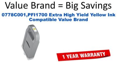 0778C001,PFI1700 Extra High Yield Yellow Compatible Value Brand ink