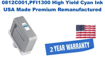 0812C001,PFI1300 High Yield Cyan Premium USA Made Remanufactured ink