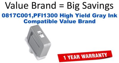 0817C001,PFI1300 High Yield Gray Compatible Value Brand ink