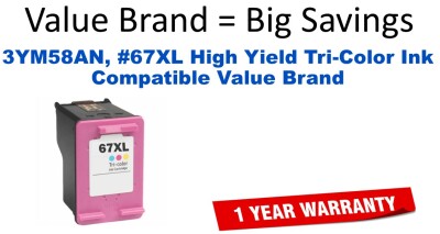 3YM58AN, #67XL High Yield Tri-Color Compatible Value Brand ink