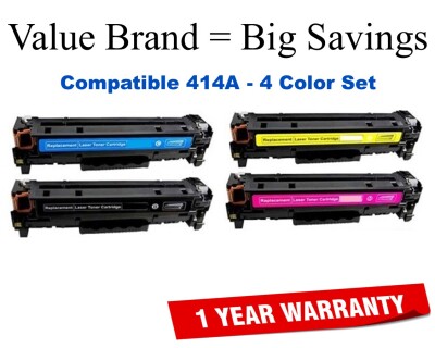 414A Series 4-Color Set Compatible Value Brand toner W2020A,414A,W2021A,W2022A,W2023A
