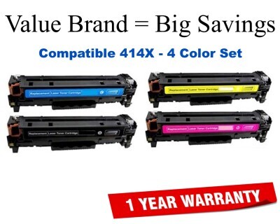 414X Series High Yield 4-Color Set Compatible Value Brand toner W2020X,414X,W2021X,W2022X,W2023X