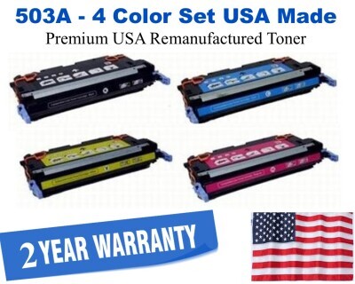 501A,503A Series 4-Color Set Premium USA Made Remanufactured HP toner Q6470A, Q7581A, Q7582A, Q7583A