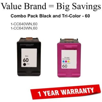 60 Compatible Value Brand Ink Combo Black and Tri-Color CC640WN,CC643WN