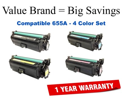655A 4-Color Set Compatible Value Brand toner CF450A,CF451A,CF452A,CF453A