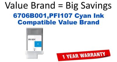 6706B001,PFI107 Cyan Compatible Value Brand ink