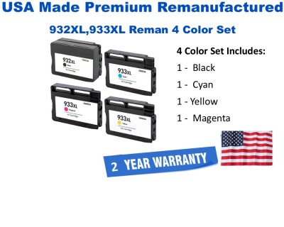 4-Pack 932XL,933XL Premium USA Made Remanufactured Ink CN053AN,CN054AN,CN055AN,CN056AN
