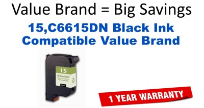 15,C6615DN Black Compatible Value Brand ink