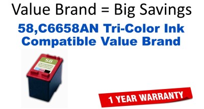 58,C6658AN Tri-Color Compatible Value Brand ink
