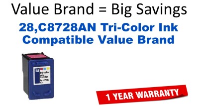 28,C8728AN Tri-Color Compatible Value Brand ink