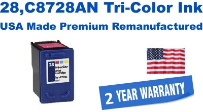28,C8728AN Tri-Color Premium USA Made Remanufactured ink