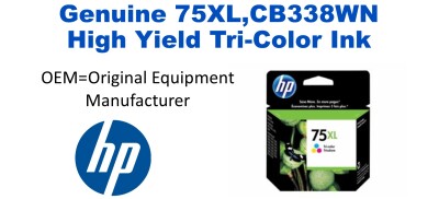 75XL,CB338WN Genuine High Yield Tri-Color HP Ink