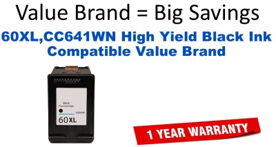 60XL,CC641WN High Yield Black Compatible Value Brand ink