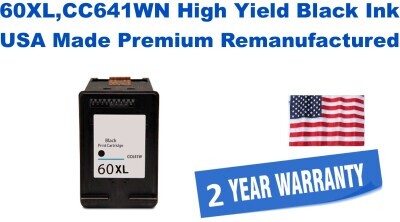 60XL,CC641WN High Yield Black Premium USA Made Remanufactured ink