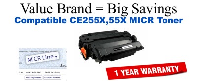 CE255X,55X MICR Compatible Value Brand toner