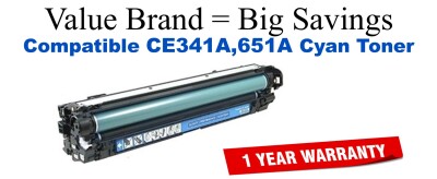 CE341A,651A Cyan Compatible Value Brand toner