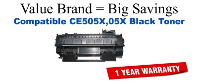 CE505X,05X High Yield Black Compatible Value Brand toner