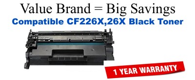 CF226X,26X High Yield Black Compatible Value Brand toner