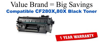 CF280X,80X High Yield Black Compatible Value Brand toner