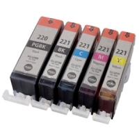 Canon 5 Color Ink Set, Remanufactured BCMY Combo (CLI221,PGI220)