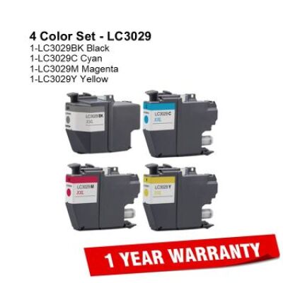 Brother LC3029 - Ultra High Yield 4 Color Ink Cartridge Set, Remanufactured BCMY Combo