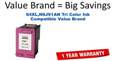 64XL,N9J91AN Tri Color Compatible Value Brand ink