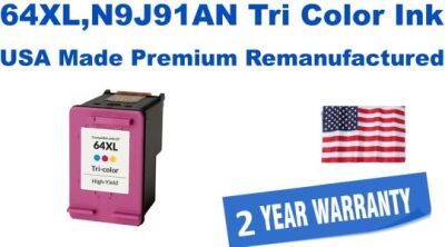 64XL,N9J91AN Tri Color Premium USA Made Remanufactured ink