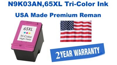 N9K03AN,65XL High Yield Tri-Color Premium USA Made Remanufactured HP toner