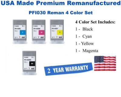 PFI030 Premium USA Made Remanufactured 4-Pack Black,Cyan,Magenta,Yellow