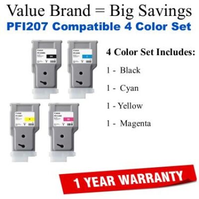 PFI207 Compatible Value Brand 4-Pack Black,Cyan,Magenta,Yellow 