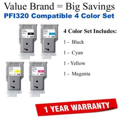 PFI320 Compatible Value Brand 4-Pack Black,Cyan,Magenta,Yellow 