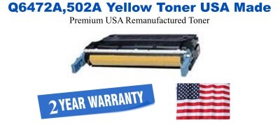 Q6472A,502A Yellow Premium USA Remanufactured Brand Toner