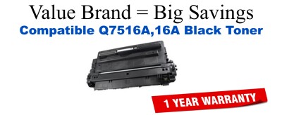 Q7516A,16A Black Compatible Value Brand toner