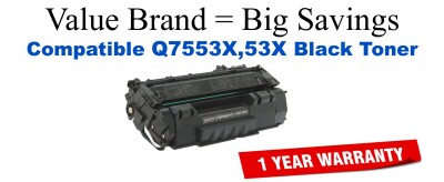 Q7553X,53X High Yield Black Compatible Value Brand toner