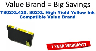 T802XL420, 802XL High Yield Yellow Compatible Value Brand ink