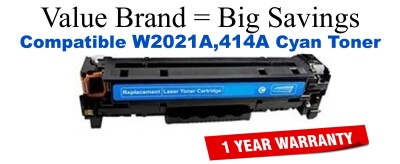 W2021A,414A Cyan Compatible Value Brand toner without Toner Level Indicator
