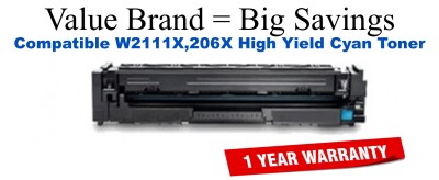 W2111X,206X High Yield Cyan Compatible Value Brand Toner without Toner Level Indicator