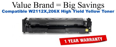 W2112X,206X High Yield Yellow Compatible Value Brand Toner without Toner Level Indicator