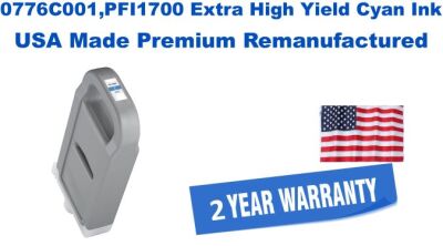 0776C001,PFI1700 Extra High Yield Cyan Premium USA Made Remanufactured ink