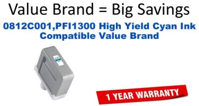 0812C001,PFI1300 High Yield Cyan Compatible Value Brand ink