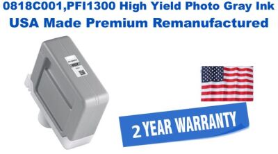 0818C001,PFI1300 High Yield Photo Gray Premium USA Made Remanufactured  ink