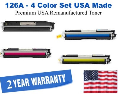 126A Series 4-Color Set Premium USA Made Remanufactured HP toner CE310A,CE311A,CE312A,CE313A
