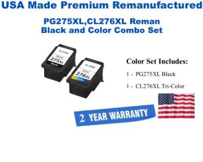 PG275XL,CL276XL Combo Pack Black and Tri-Color Ink Premium USA Made Remanufactured
