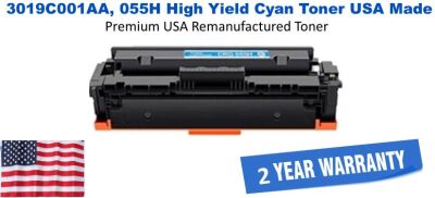 3019C001AA, 055H High Yield Cyan Premium USA Remanufactured Brand Toner