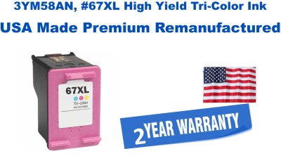 3YM58AN, #67XL High Yield Tri-Color Premium USA Made Remanufactured  ink