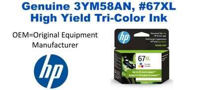 3YM58AN, #67XL Genuine High Yield Tri-Color HP Ink