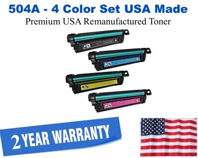 504A Series 4-Color Set Premium USA Made Remanufactured HP toner CE250A,CE251A,CE252A,CE253A