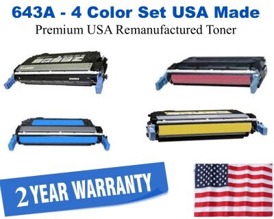 643A Series 4-Color Set Premium USA Made Remanufactured HP toner Q5950A,Q5951A,Q5952A,Q5953A