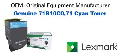 Genuine Lexmark 71B10C0 Cyan Toner 2,300 Yield