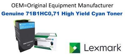 Genuine Lexmark 71B1HC0 Cyan High Yield Toner 3,500 Yield
